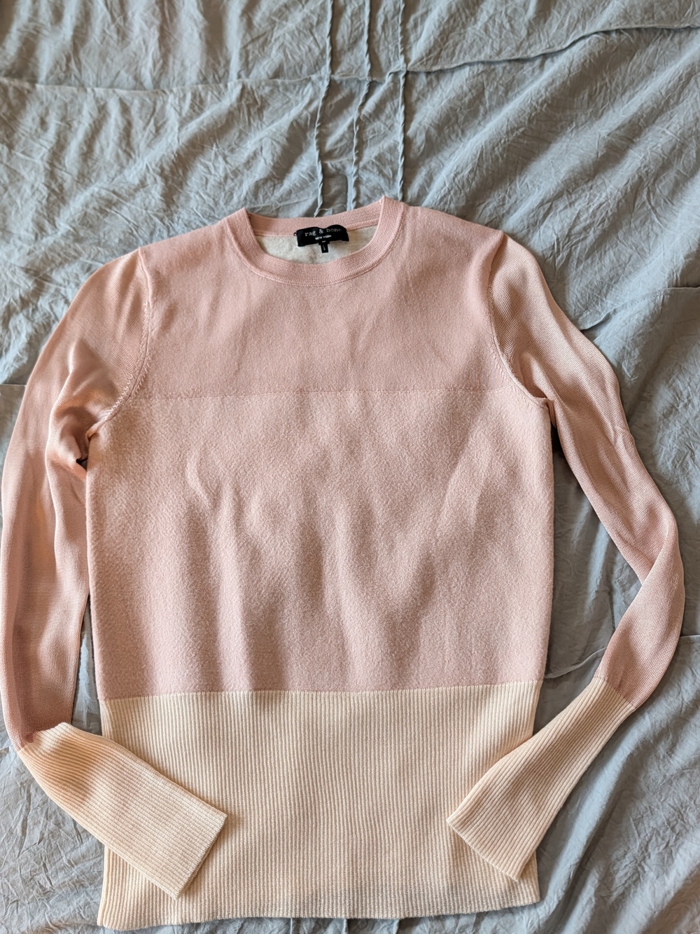 rag & bone Pale Pink and Cream Two-Tone Crewneck Sweater
